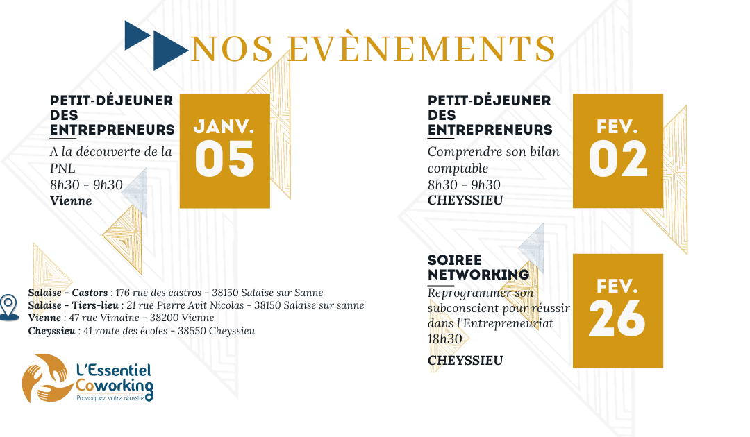 Les prochains évènements de l&rsquo;Essentiel Coworking